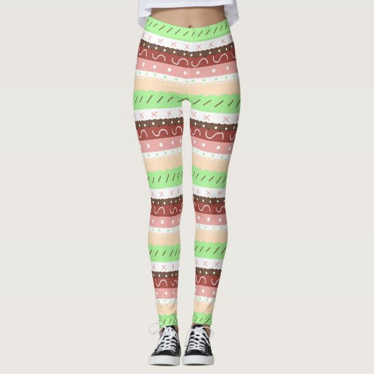 Boho Brown, Burgund, Green und Mauve Whimsical Leggings (Vorderseite)