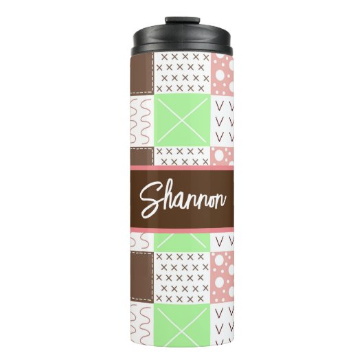 Boho Brown, Burgund, Green und Mauve Whimsical Thermosbecher (Vorderseite)