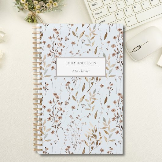 Boho Brown Fall Botanische Blume Leaf 2026 Planer