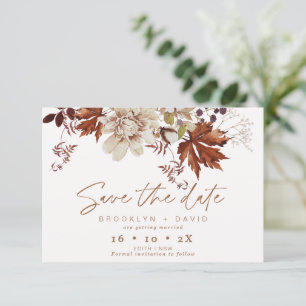 Boho Brown Fall Floral Wedding Save the Date Card Einladung