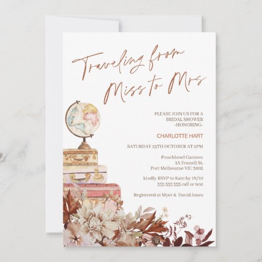 Boho Brown Fall Reise Miss Brautparty Einladung (Vorderseite)