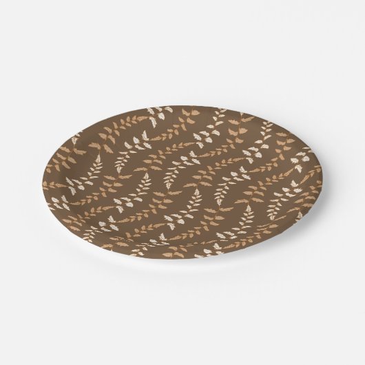 Boho Brown Fern Strings - nahtloses Muster. Pappteller (Schrägansicht)