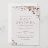 Boho Brown Floral Baby Shower Einladung (Vorderseite)