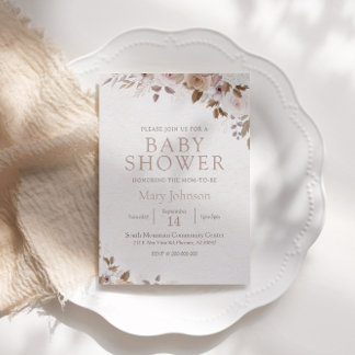 Boho Brown Floral Baby Shower Einladung