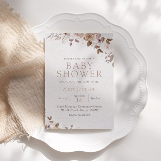 Boho Brown Floral Baby Shower Einladung