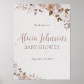 Boho Brown Floral Baby Shower Poster (Vorne)