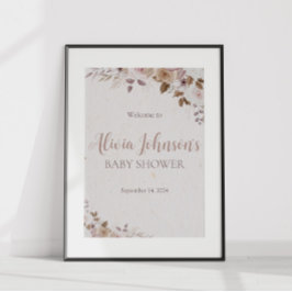 Boho Brown Floral Baby Shower Poster