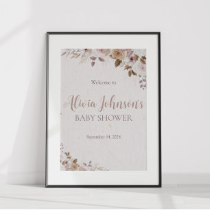 Boho Brown Floral Baby Shower Poster