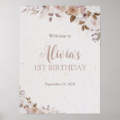 Boho Brown Floral Birthday Poster (Vorne)