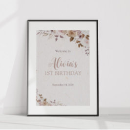 Boho Brown Floral Birthday Poster