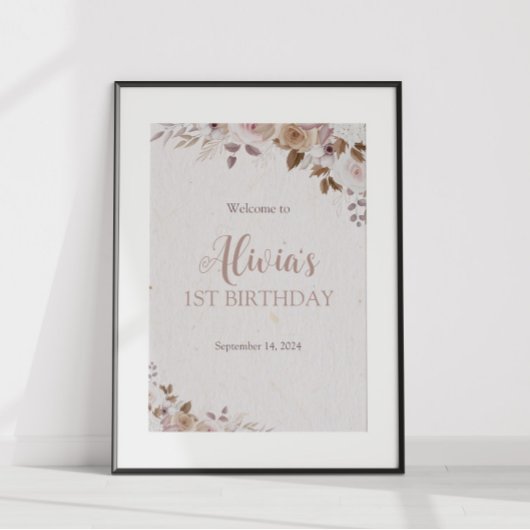 Boho Brown Floral Birthday Poster