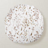 Boho Brown Floral Botanical Nattern Muster Rundes Kissen (Vorderseite)