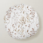 Boho Brown Floral Botanical Nattern Muster Rundes Kissen (Rückseite)
