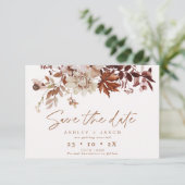 Boho Brown Floral Hochzeit im Herbst Save the Date Einladung (Stehend Vorderseite)