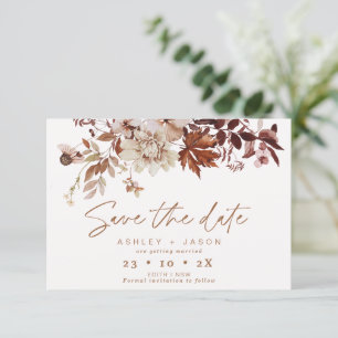Boho Brown Floral Hochzeit im Herbst Save the Date Einladung
