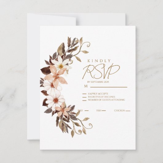 Boho Brown Floral RSVP Karte (Vorderseite)