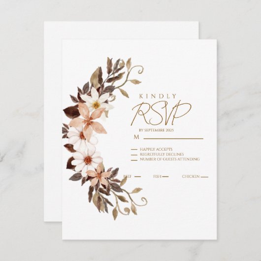 Boho Brown Floral RSVP Karte (Vorne/Hinten)