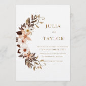 Boho Brown Floral Wedding Invitation Einladung (Vorderseite)