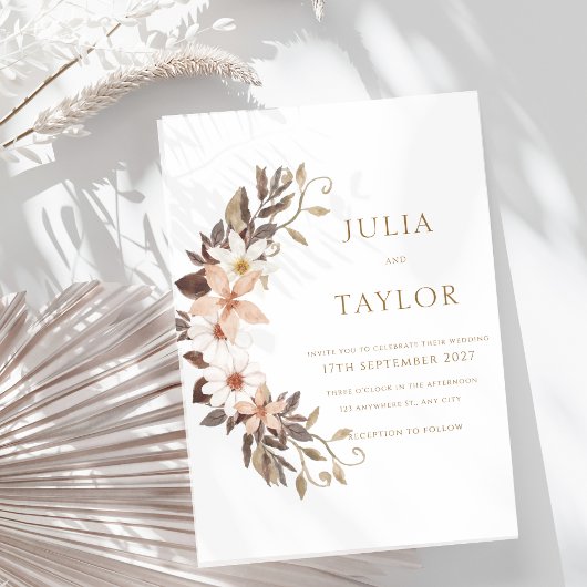 Boho Brown Floral Wedding Invitation Einladung