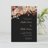 Boho Brown Floral Winter Black Wedding Einladung (Stehend Vorderseite)