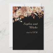 Boho Brown Floral Winter Black Wedding Einladung (Rückseite)
