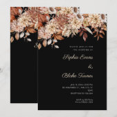 Boho Brown Floral Winter Black Wedding Einladung (Vorne/Hinten)
