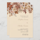 Boho Brown Floral Winter Champagne Wedding Einladung (Vorne/Hinten)