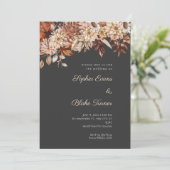 Boho Brown Floral Winter Pebble Gray Wedding Einladung (Stehend Vorderseite)
