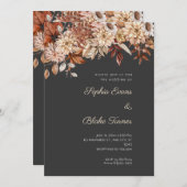 Boho Brown Floral Winter Pebble Gray Wedding Einladung (Vorne/Hinten)