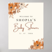 Boho Brown Flowers Baby Shower Poster (Vorne)