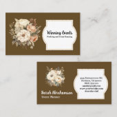 Boho Brown Gold Floral Business Card Visitenkarte (Vorne/Hinten)