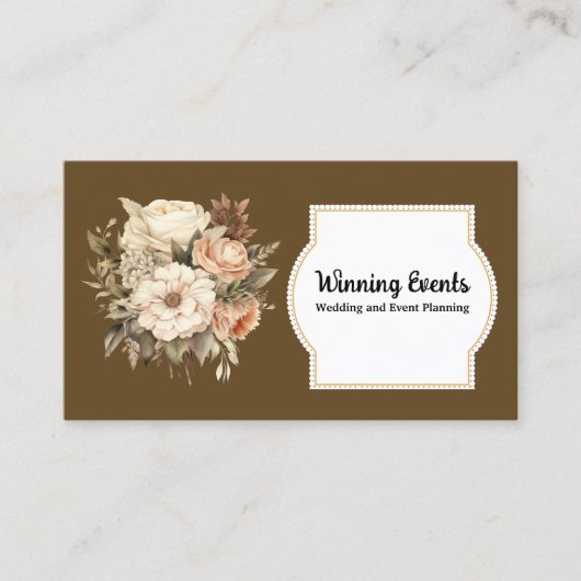 Boho Brown Gold Floral Business Card Visitenkarte (Vorderseite)
