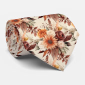 Boho Brown Gold Floral Watercolor Blume Hochzeit Krawatte (Gerollt)