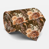 Boho Brown Gold Floral Watercolor Blume Hochzeit Krawatte (Gerollt)