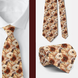 Boho Brown Gold Floral Watercolor Blume Hochzeit Krawatte