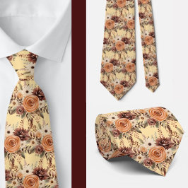 Boho Brown Gold Floral Watercolor Blume Hochzeit Krawatte