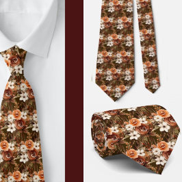 Boho Brown Gold Floral Watercolor Blume Hochzeit Krawatte