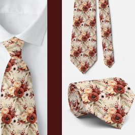 Boho Brown Gold Floral Watercolor Blume Hochzeit Krawatte