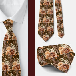 Boho Brown Gold Floral Watercolor Blume Hochzeit Krawatte