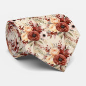 Boho Brown Gold Floral Watercolor Blume Hochzeit Krawatte (Gerollt)