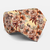 Boho Brown Gold Floral Watercolor Blume Hochzeit Krawatte (Gerollt)