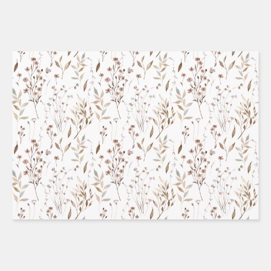 Boho Brown Hübsches botanisches Muster Geschenkpapier Set (Vorderseite 2)