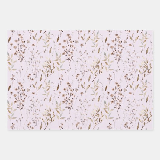 Boho Brown Hübsches botanisches Muster Geschenkpapier Set (Vorderseite)