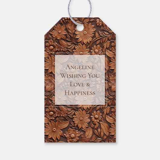 Boho Brown Imitats Leather Floral Brautparty Geschenkanhänger (Vorderseite)