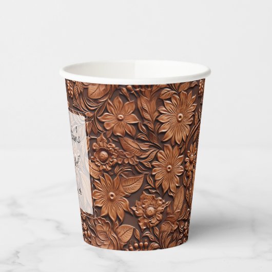 Boho Brown Imitats Leather Floral Brautparty Pappbecher (Links)