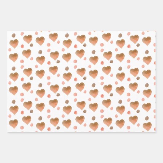 Boho Brown, Mauve, Pink Hearts und Polka Dots Geschenkpapier Set (Vorderseite)