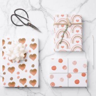 Boho Brown, Mauve, Pink Hearts und Polka Dots Geschenkpapier Set