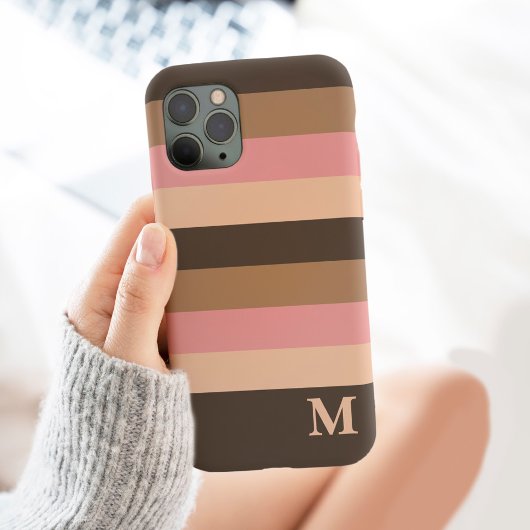 Boho Brown Neutral Stripes Monogram Trendy Initial Case-Mate iPhone Hülle