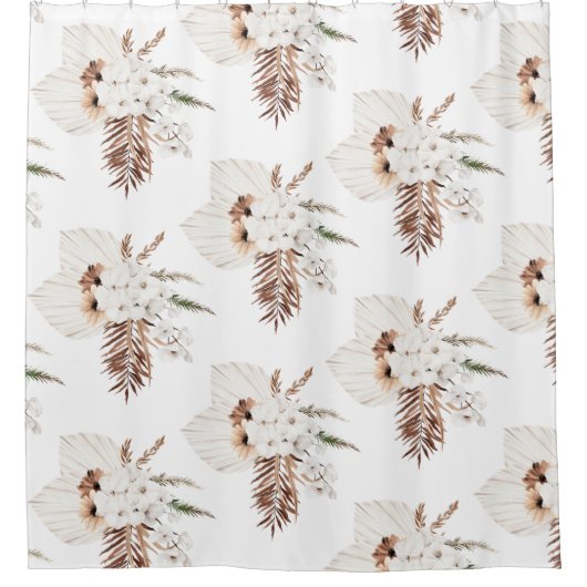 Boho Brown Pampas Grass White Orchio Monogramm Duschvorhang (Vorderseite)