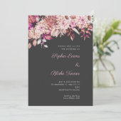 Boho Brown Pink Floral Winter Pebble Gray Wedding Einladung (Stehend Vorderseite)